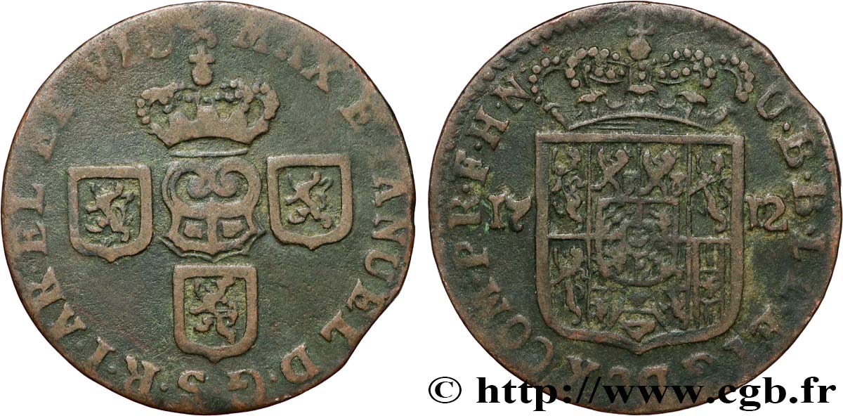 BELGIUM - NAMUR 1 Liard Duché de Namur frappe au nom de Maximilien Emmanuel de Bavière 1712 Namur VF 
