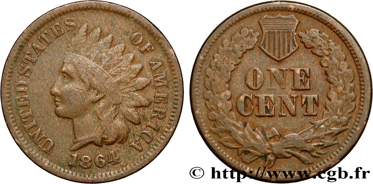 ÉTATS-UNIS D AMÉRIQUE 1 Cent tête d’indien, 2e type 1864  TB 