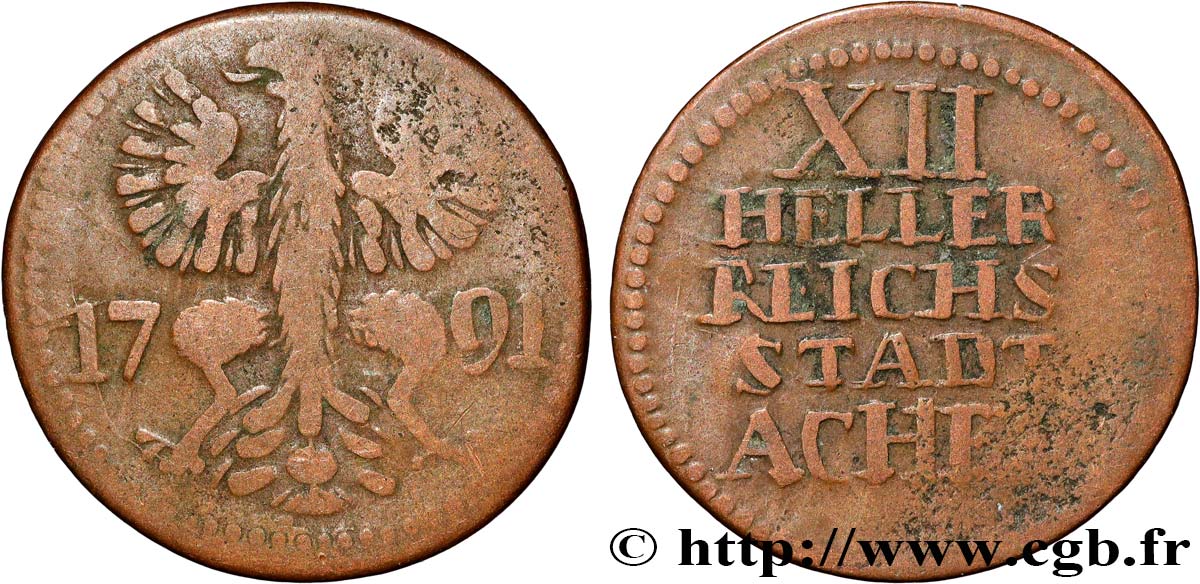 ALEMANIA - AQUIGRáN 12 Heller ville de Aachen aigle 1791  BC 