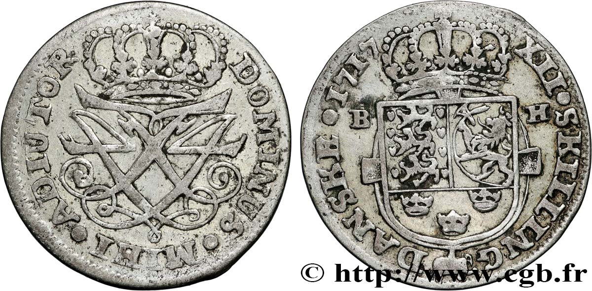 ROYAUME DU DANEMARK - FRÉDÉRIC IV 12 Skilling 1717 Rendsburg TTB 
