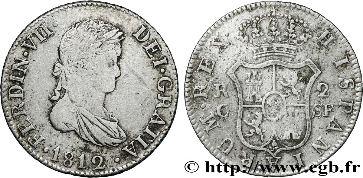 SPAIN 2 Reales Ferdinand VII 1812 Majorque VF 