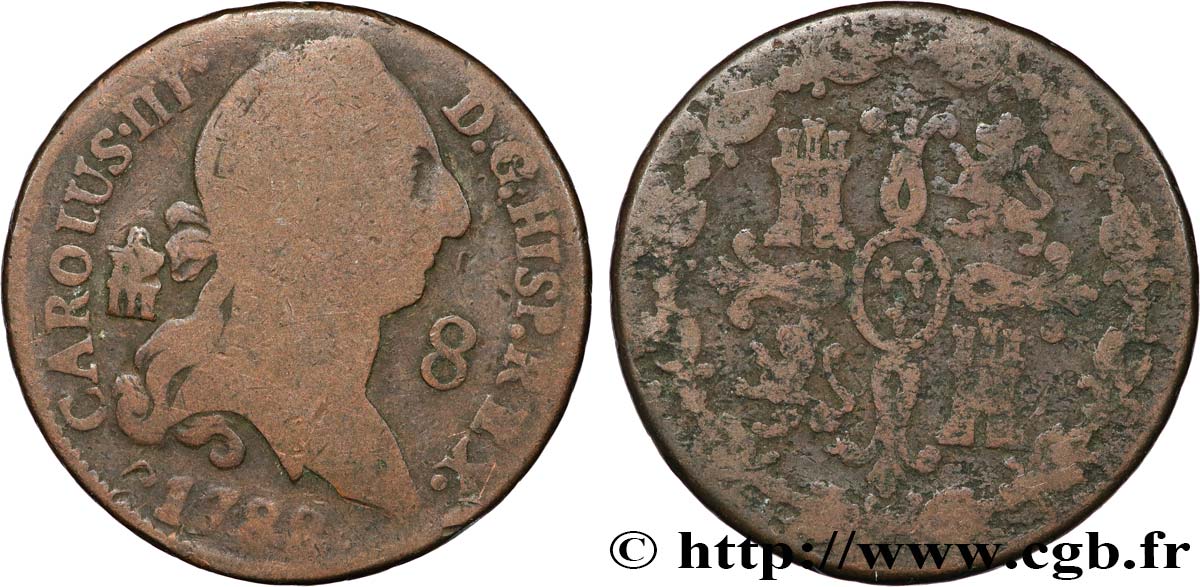 ESPAGNE 8 Maravedis Charles III 1788 Ségovie B+ 