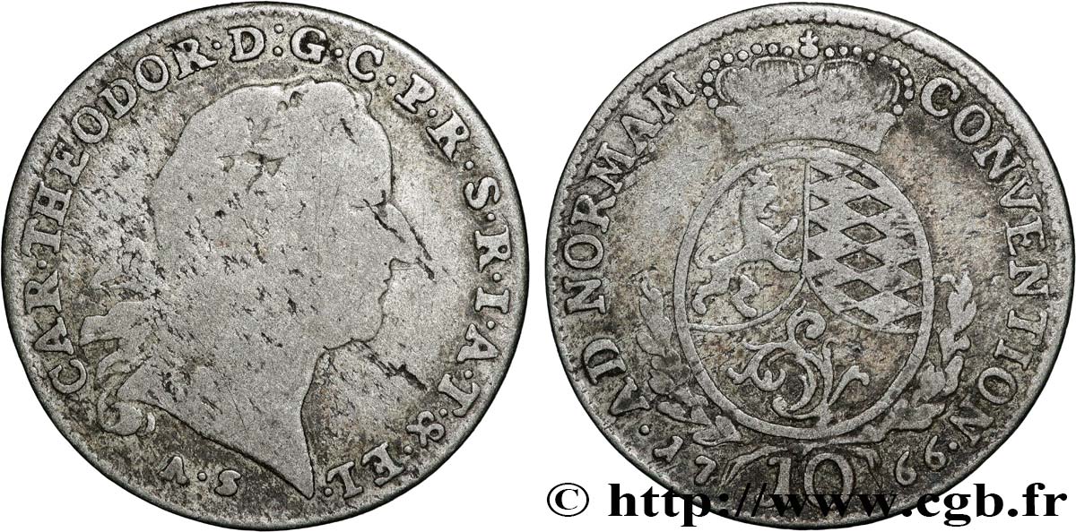 ALLEMAGNE - PALATINAT 10 Kreuzer Charles Théodore IV 1766  TB 