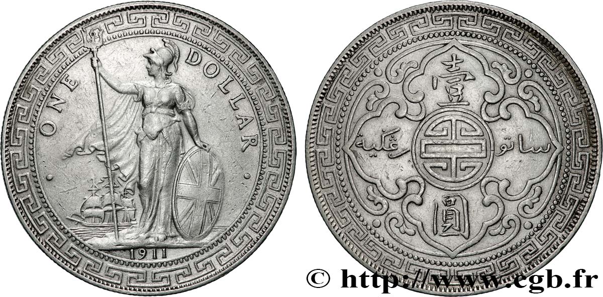 GRANDE BRETAGNE - VICTORIA Trade dollar 1911 Bombay TTB+ 
