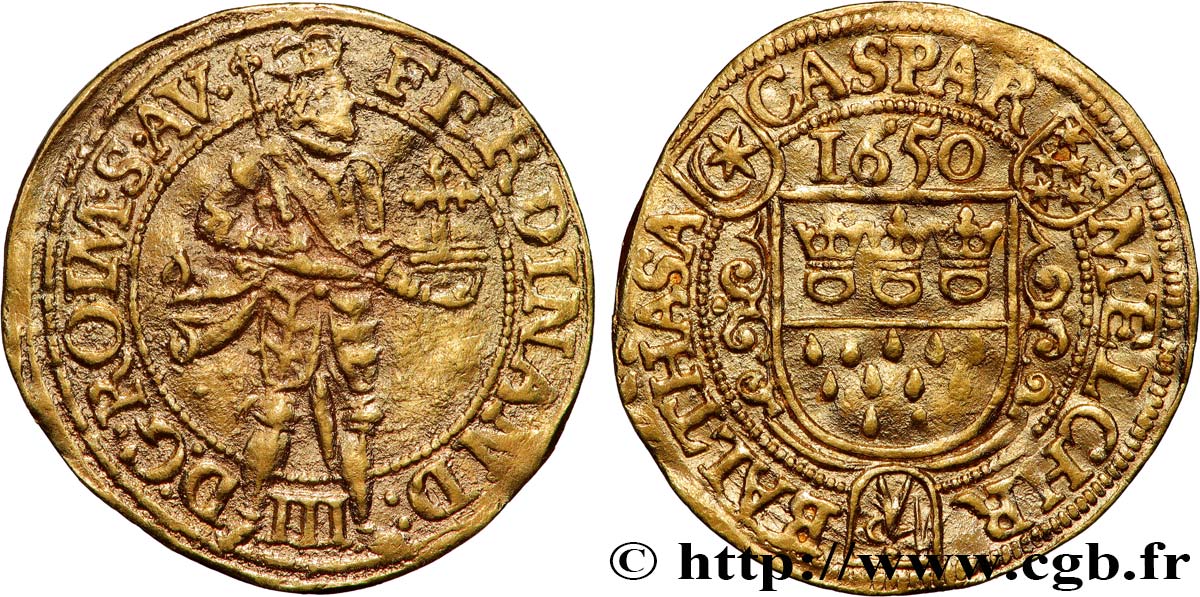 ALLEMAGNE - COLOGNE 1 Ducat au nom de Ferdinand III 1650  TTB 