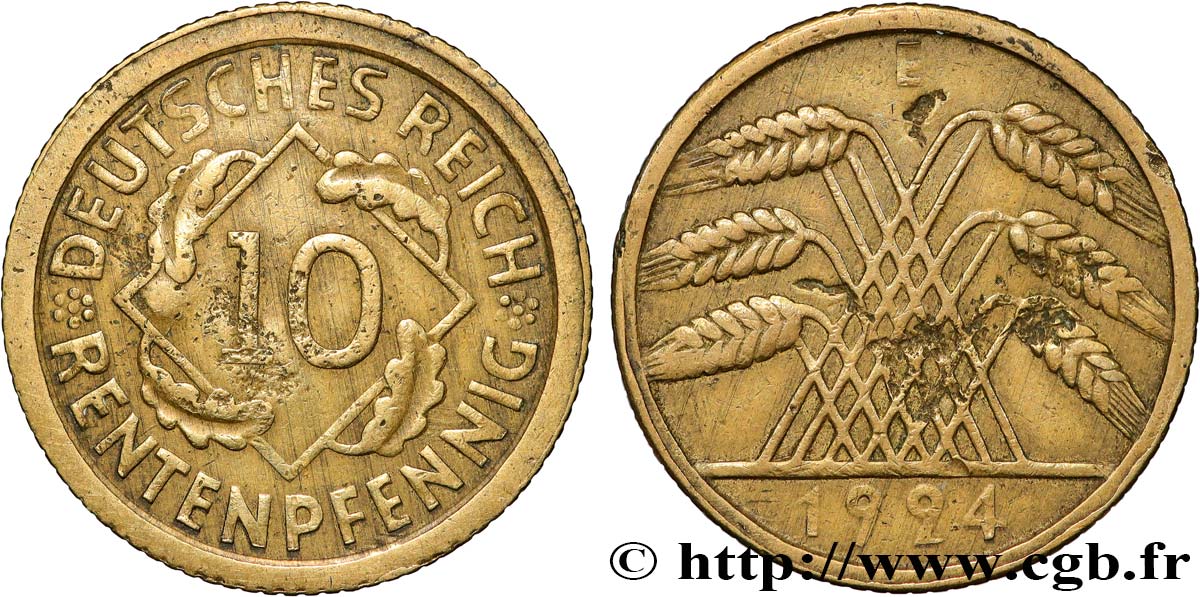 ALLEMAGNE 10 Rentenpfennig gerbe de blé 1924 Muldenhütten - E TB+ 