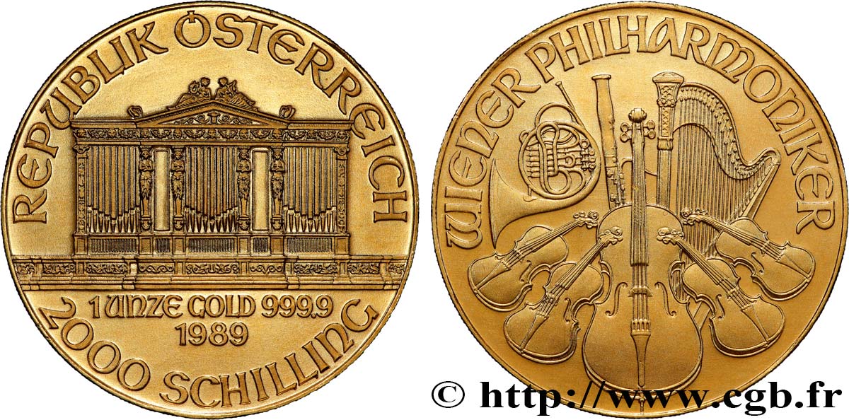 OR D INVESTISSEMENT 1 Oz - 2000 Schilling LE PHILARMONIQUE DE VIENNE 1989 Vienne SPL 