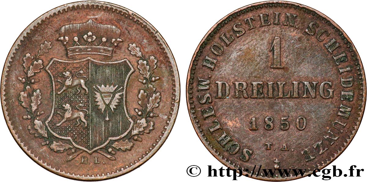 ALLEMAGNE - SCHLESWIG-HOLSTEIN 1 Dreiling  armes 1850  SS 