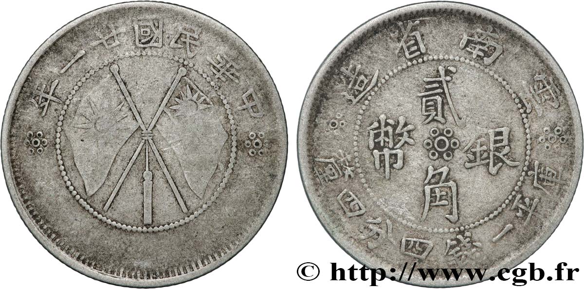 REPUBBLICA POPOLARE CINESE 20 Cents Province du Yunnan - Drapeaux 1932  BB 