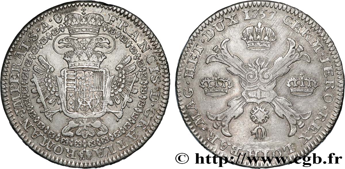 PAYS-BAS AUTRICHIENS - DUCHÉ DE BRABANT - FRANÇOIS Ier DE LORRAINE 1 Kronenthaler François Ier d’Autriche 1757 Anvers TTB 
