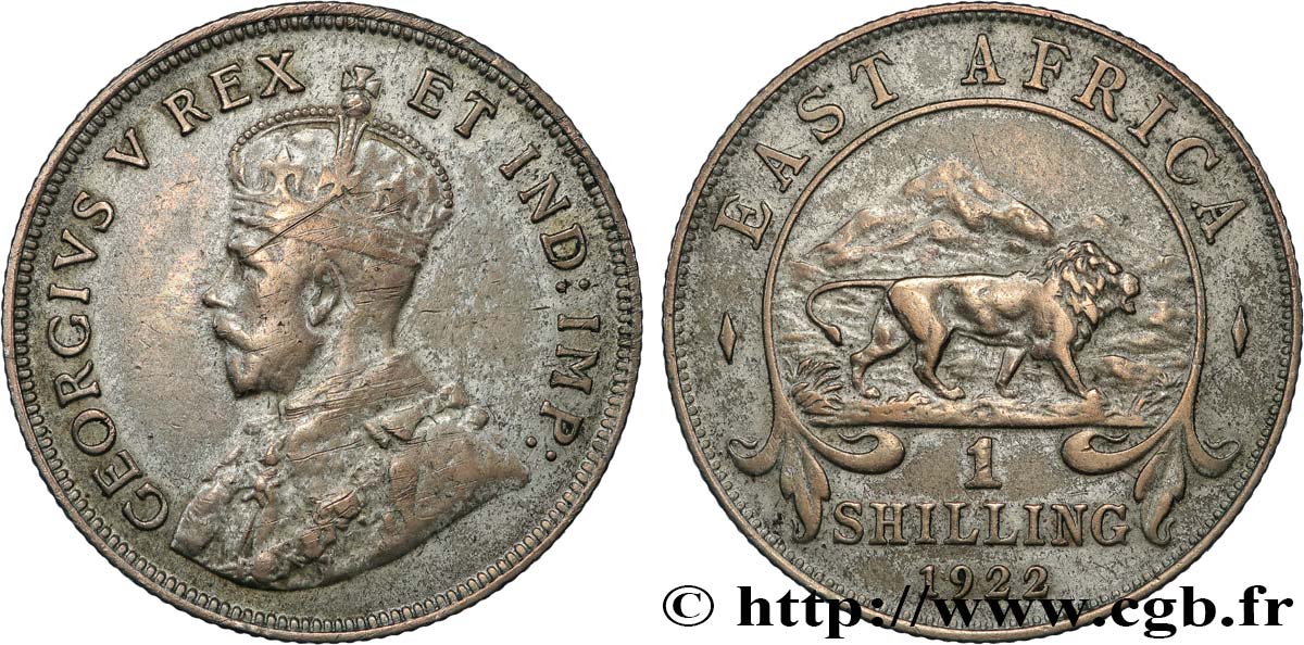 EAST AFRICA 1 Shilling Georges V / lion 1922 Heaton - H VF 