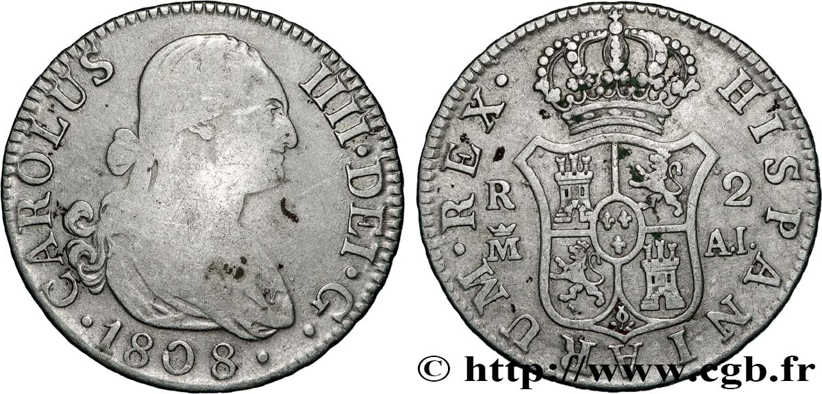 ESPAGNE - ROYAUME D ESPAGNE - CHARLES IV 2 Reales 1808 Madrid TB 