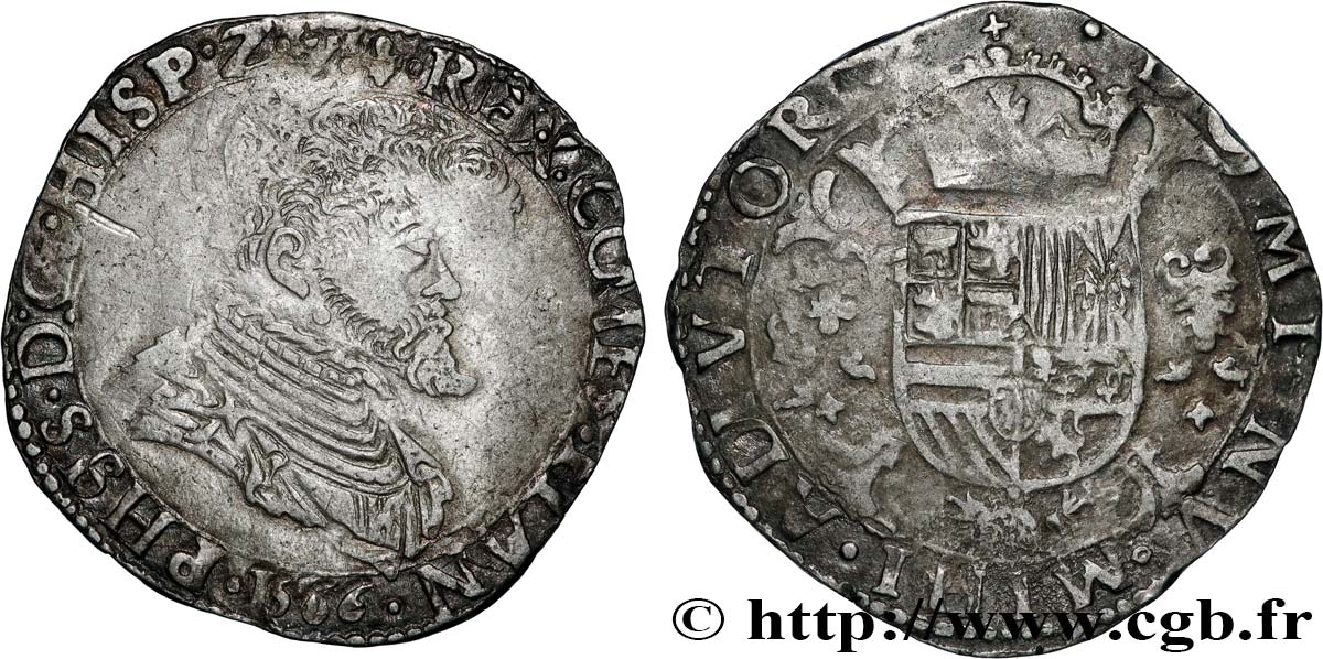 SPANISH NETHERLANDS - COUNTY OF FLANDERS - PHILIP II OF SPAIN Cinquième d’écu 1566 Bruges XF 