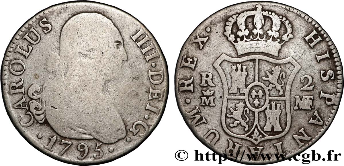 ESPAGNE 2 Reales Charles IV 1796 Madrid TB 