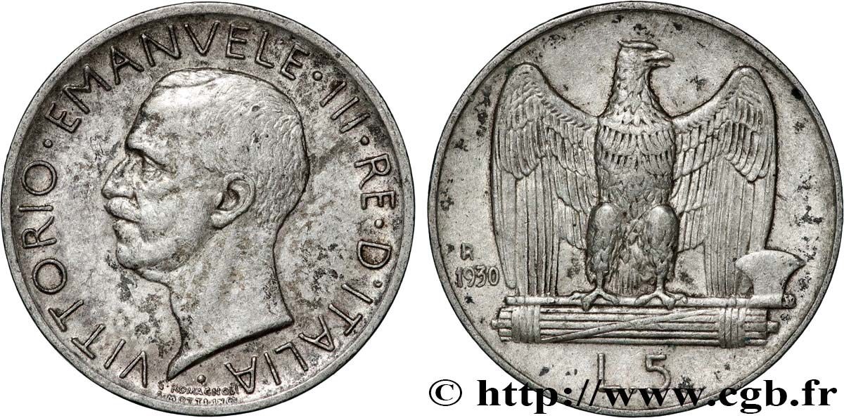ITALY 5 Lire Victor Emmanuel III 1930 Rome AU 