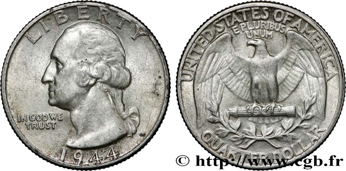 VEREINIGTE STAATEN VON AMERIKA 1/4 Dollar Georges Washington 1944 Philadelphie SS 