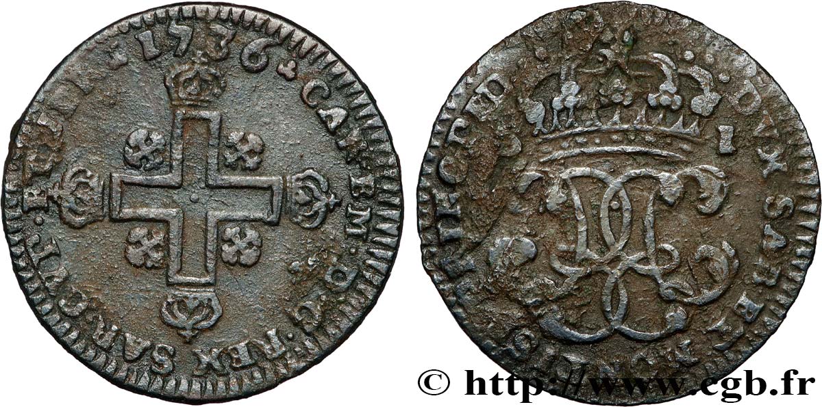 DUCHY OF SAVOY - CHARLES-EMMANUEL III Sol, 1er type (soldo) 1736 Turin XF 