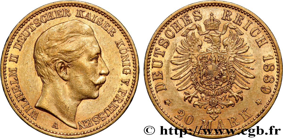 ALLEMAGNE - ROYAUME DE PRUSSE - GUILLAUME II 20 Mark 1889 Berlin TTB 