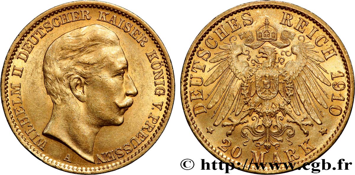 ALLEMAGNE - ROYAUME DE PRUSSE - GUILLAUME II 20 Mark  1910 Berlin TTB+ 