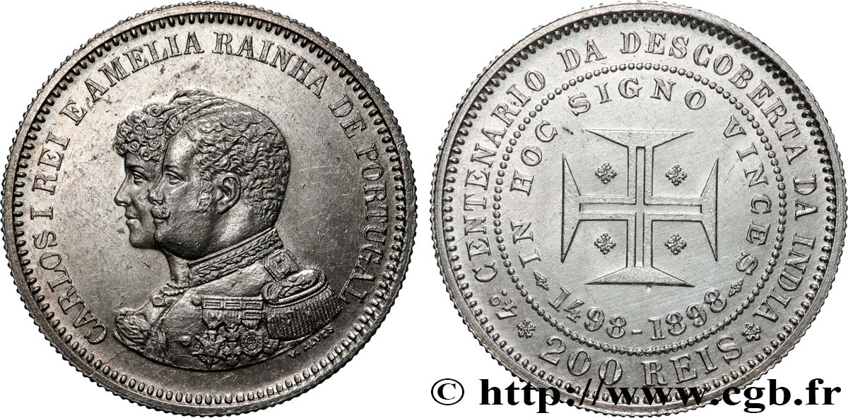 PORTUGAL 200 Réis Charles Ier et Amélie 1898  MS 