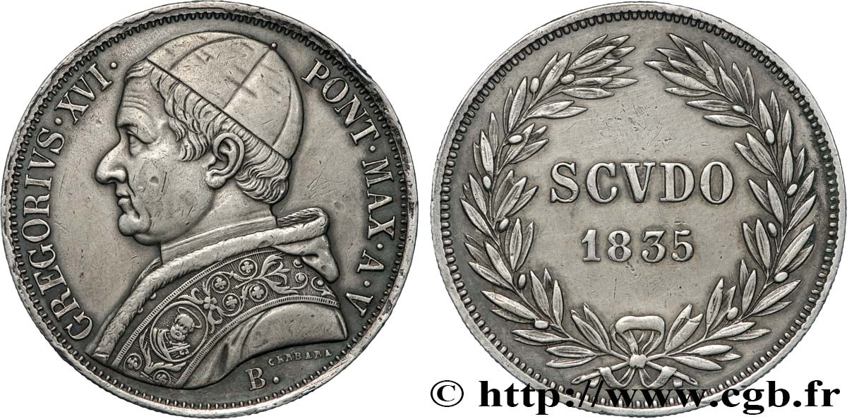 ITALIEN - KIRCHENSTAAT - GREGOR XVI. Scudo 1835 Bologne SS/fVZ 