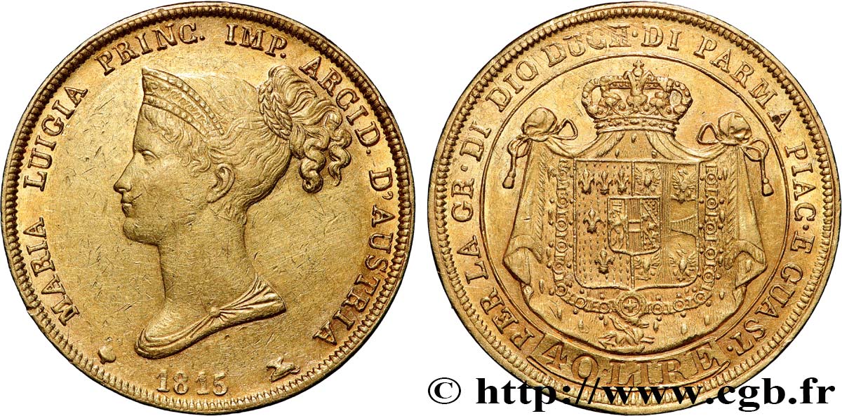 ITALIE - PARME ET PLAISANCE 40 Lire Marie-Louise 1815 Milan TTB/TTB+ 
