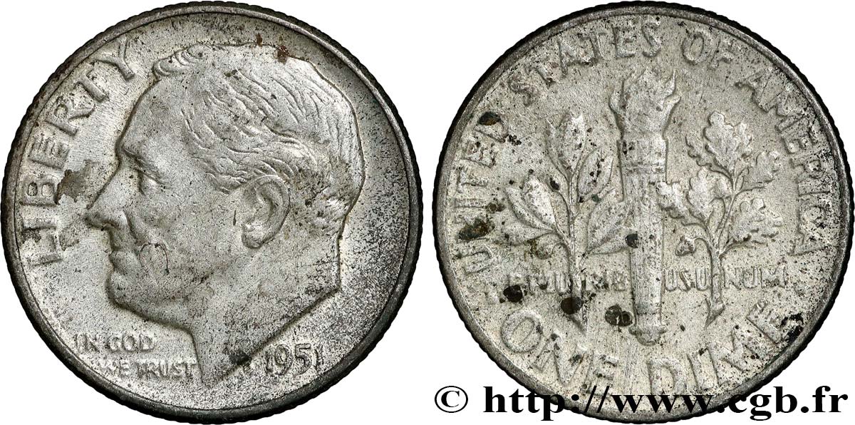 ESTADOS UNIDOS DE AMÉRICA 1 Dime(10 Cents) Roosevelt 1951 Philadelphie MBC 