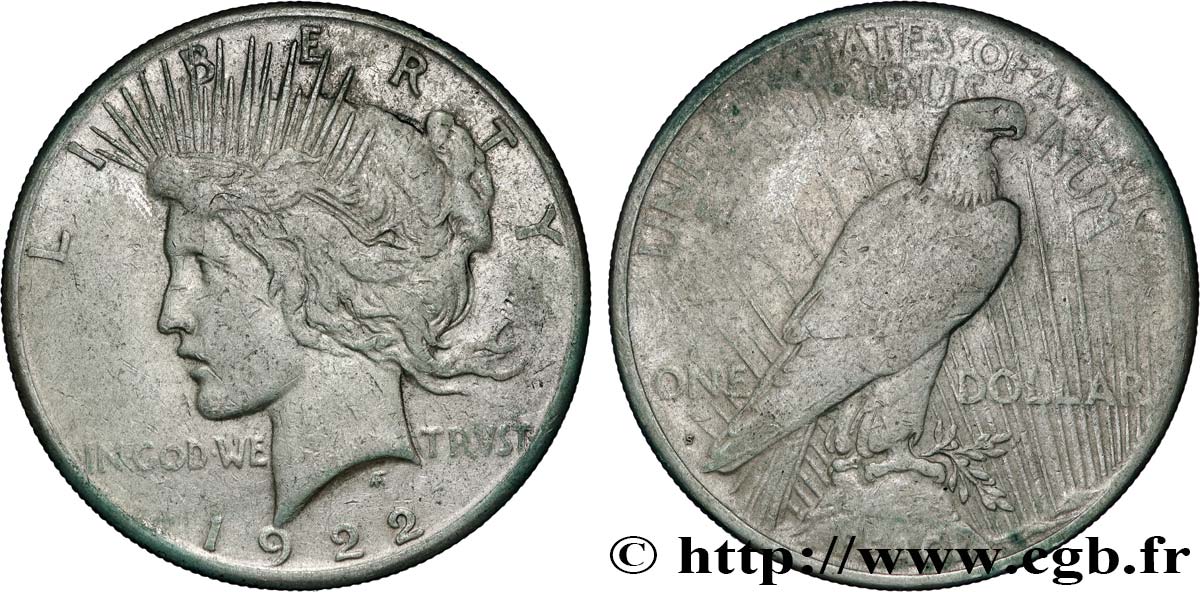 UNITED STATES OF AMERICA 1 Dollar Peace 1922 San Francisco VF 