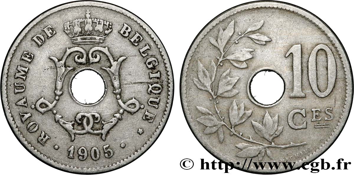 BELGIUM 10 Centimes 1905  XF 