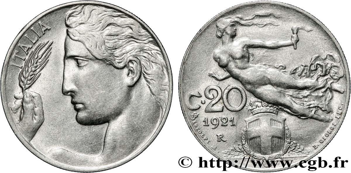 ITALIE 20 Centesimi allégorie de la Liberté 1921 Rome TTB+ 