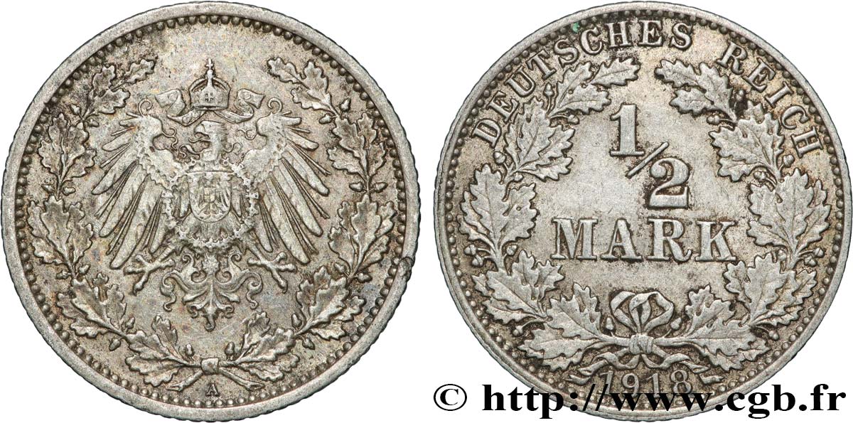 ALLEMAGNE 1/2 Mark 1918 Berlin TTB+ 