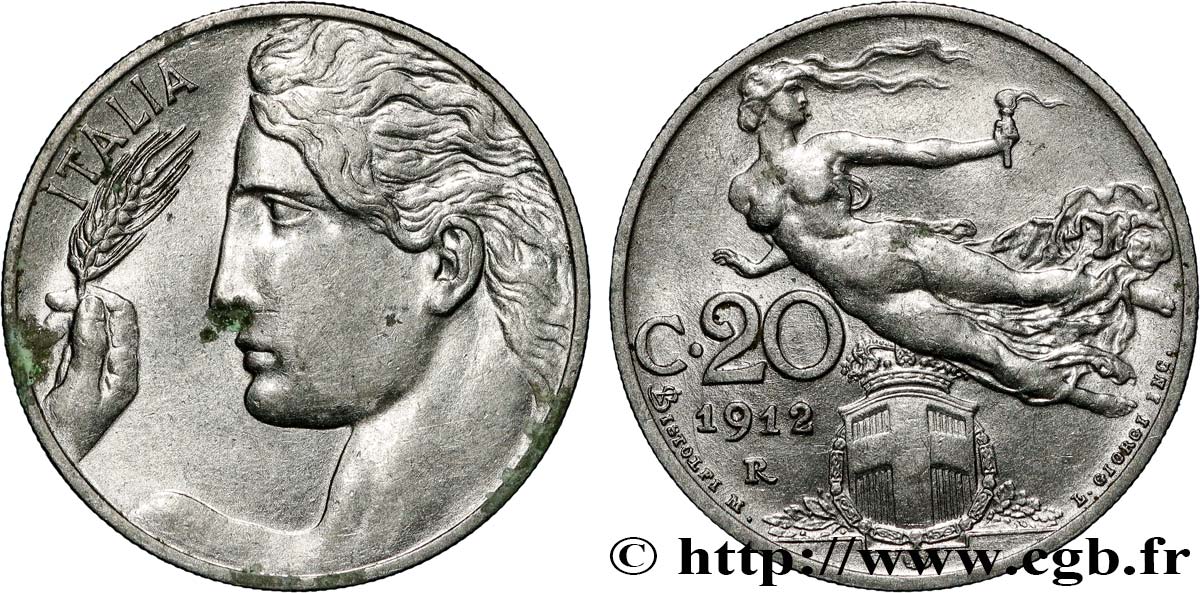 ITALY 20 Centesimi Italie / allégorie de la Liberté 1912 Rome - R XF 