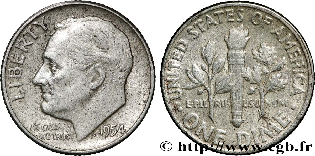 ÉTATS-UNIS D AMÉRIQUE 1 Dime Mercury 1954 Philadelphie TTB 