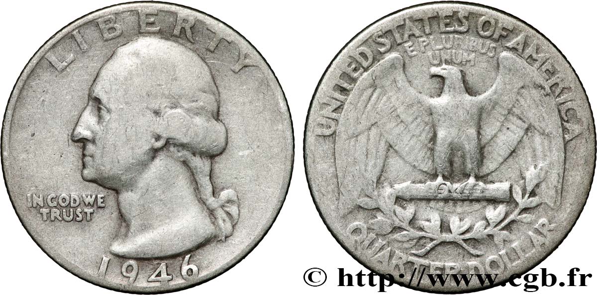 UNITED STATES OF AMERICA 1/4 Dollar Georges Washington 1946 Philadelphie VF 