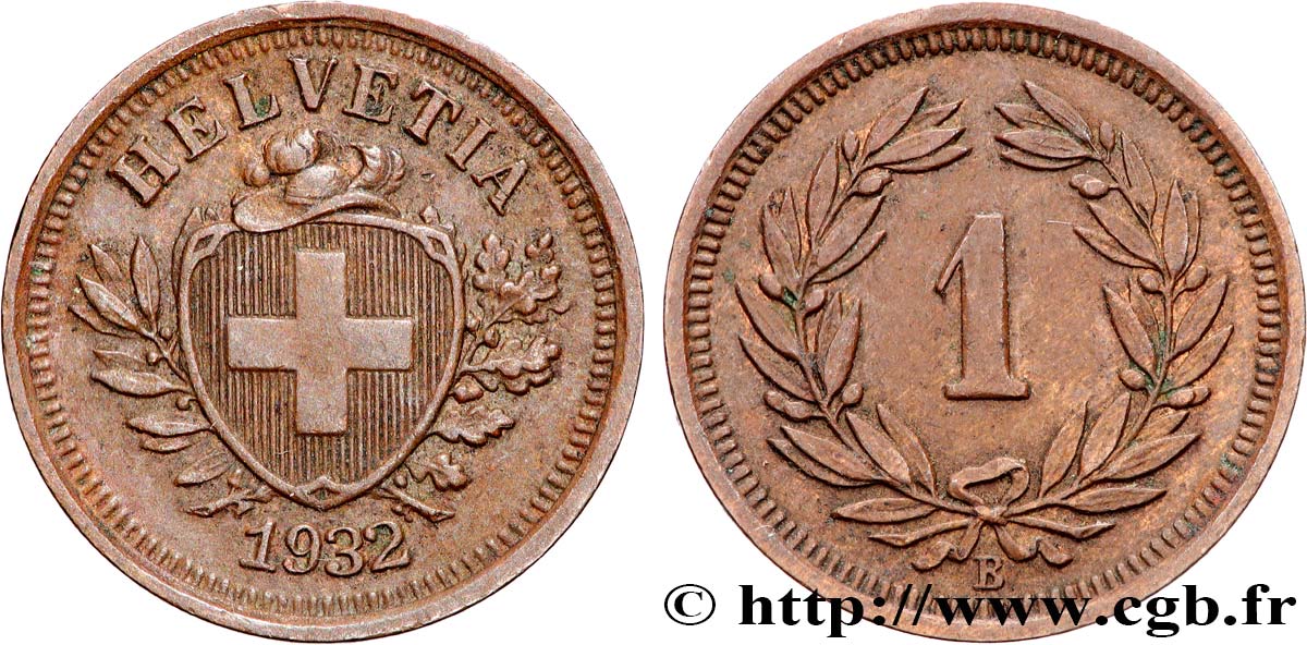 SUISSE 1 Centime (Rappen) Croix Suisse 1932 Berne SUP 