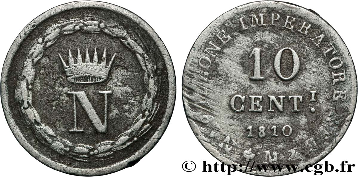 ITALIA - REGNO D ITALIA - NAPOLEONE I 10 Centesimi 1810 Milan q.BB 