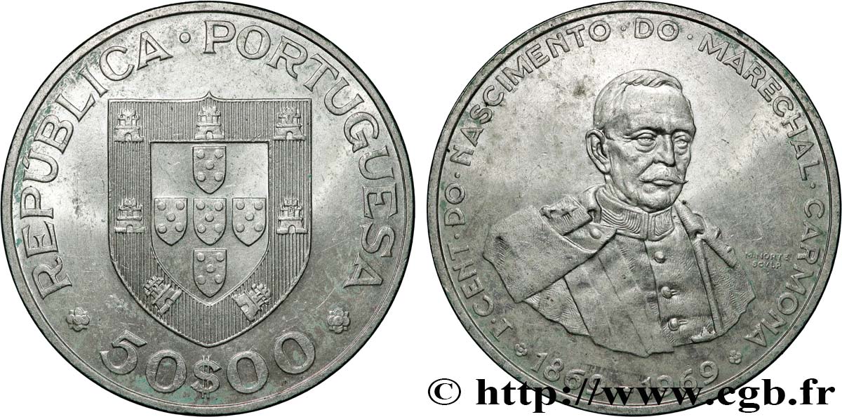 PORTOGALLO 50 Escudos Maréchal Oscar Carmona 1969  q.SPL 