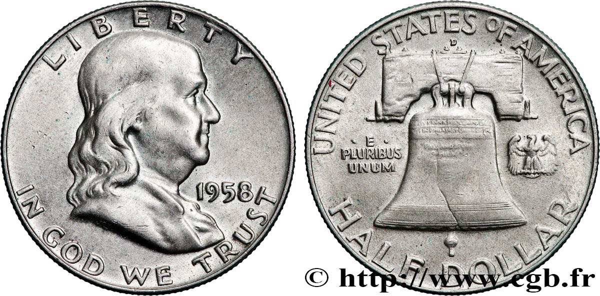 STATI UNITI D AMERICA 1/2 Dollar Benjamin Franklin 1958 Denver BB 