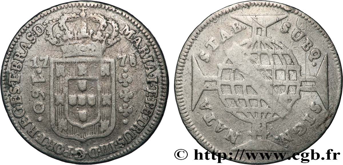 BRAZIL - MARIA I and PETER III 160 Reis  1778 Lisbonne XF 