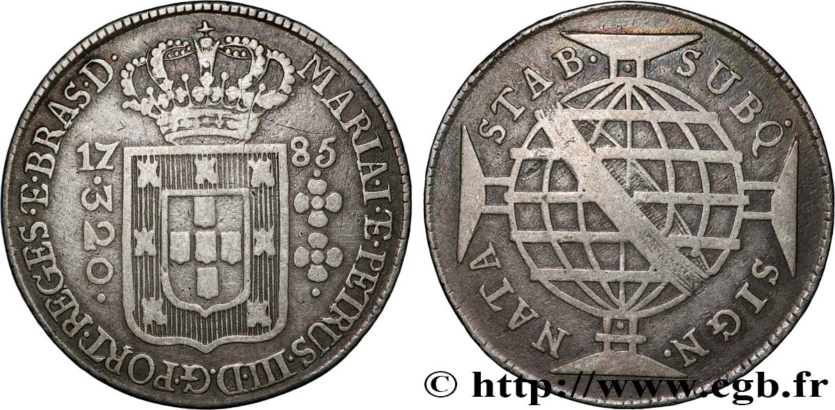 BRÉSIL - MARIE Ire et PIERRE III 320 Reis  1785 Lisbonne TTB 