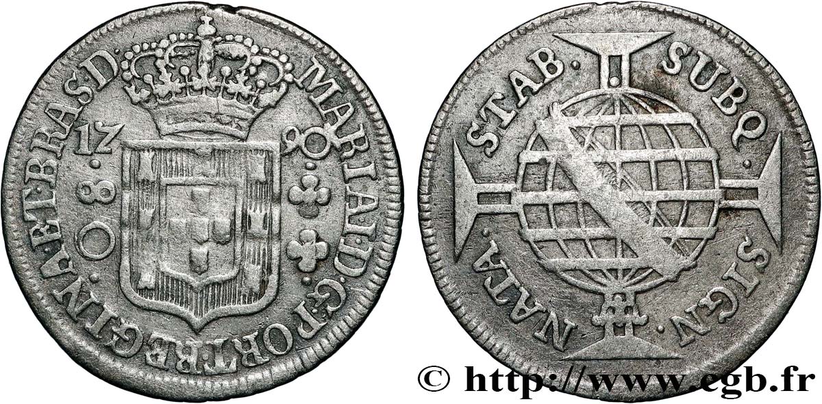 BRAZIL - MARIA I 80 Reis  1790 Lisbonne XF 