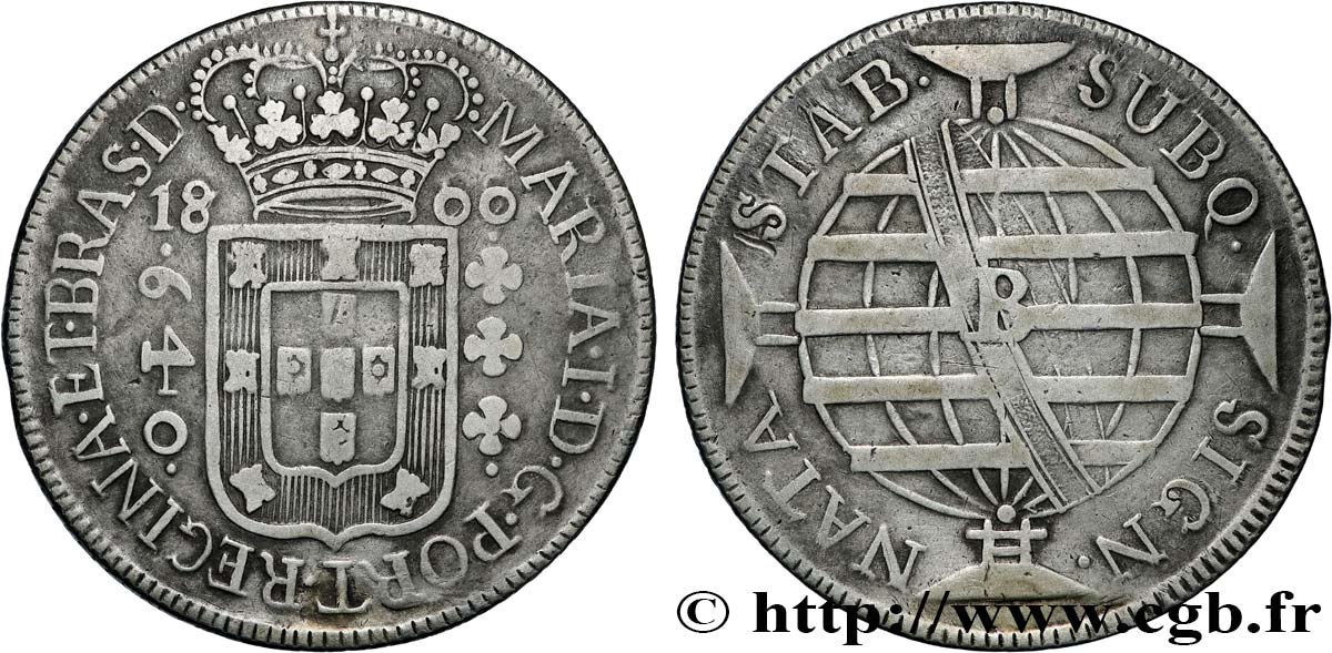 BRÉSIL - MARIE Ier 640 Reis  1800 Bahia TB+ 