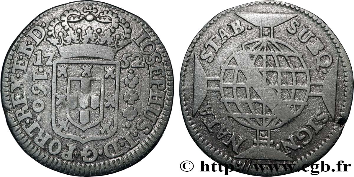 BRAZIL - JOSEPH I 160 Reis  1752 Lisbonne XF 