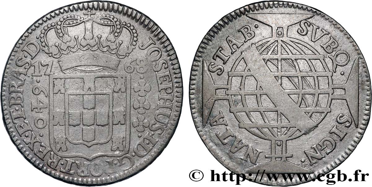 BRAZIL - JOSEPH I 640 Reis  1768 Lisbonne XF 