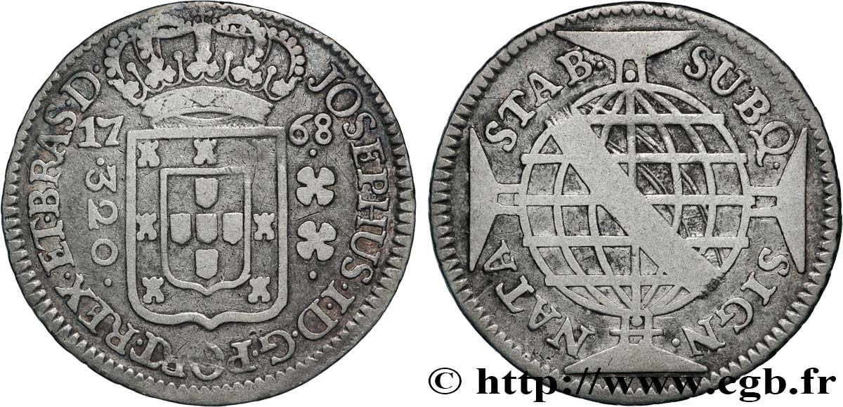 BRAZIL - JOSEPH I 320 Reis  1768 Lisbonne XF 