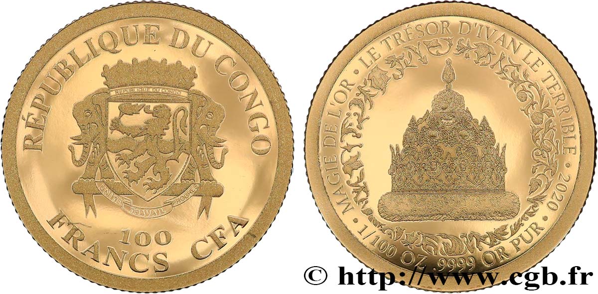 REPúBLICA DEL CONGO 100 Francs CFA Proof Magie de l’or : le trésor d’Ivan le Terrible 2020  FDC 
