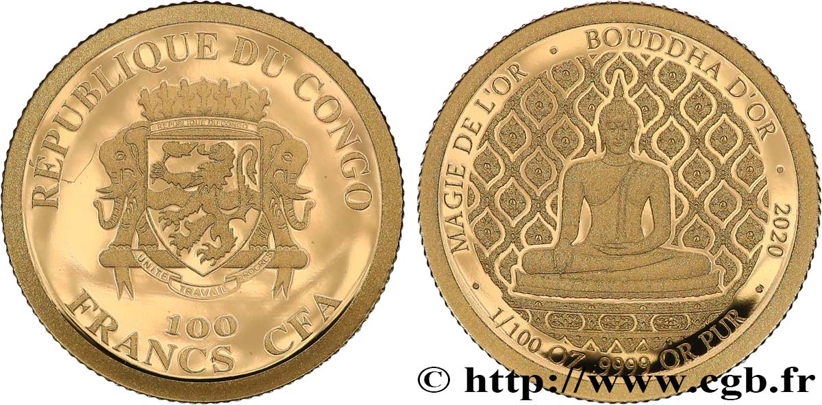 REPUBLIK KONGO 100 Francs CFA Proof Magie de l’or : Bouddha d’or 2020  ST 