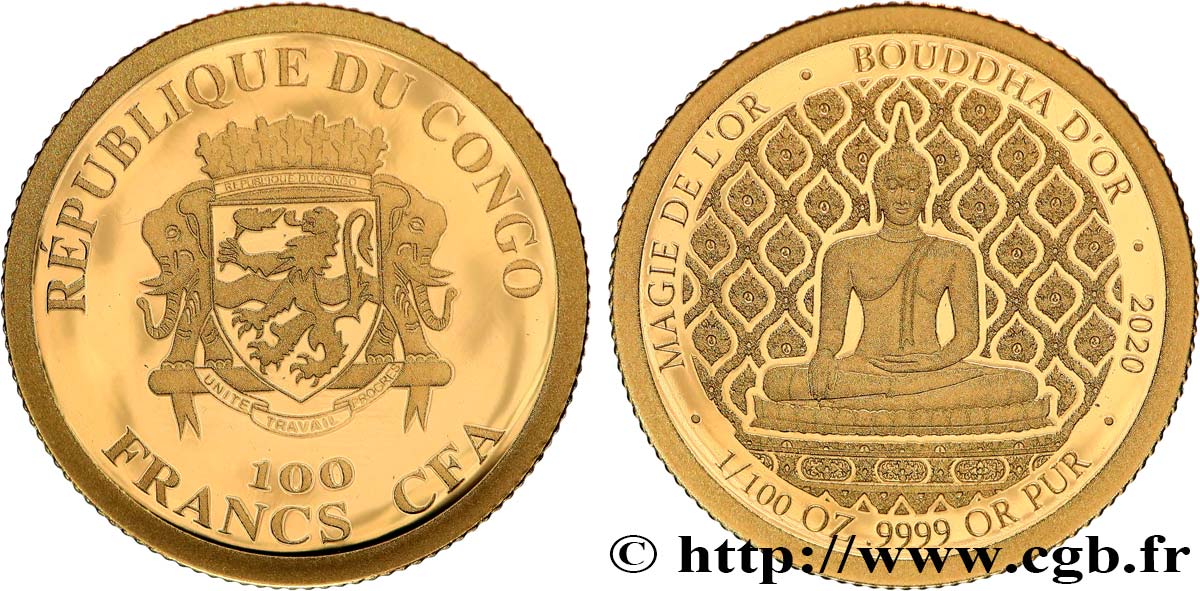REPUBBLICA DEL CONGO 100 Francs CFA Proof Magie de l’or : Bouddha d’or 2020  FDC 