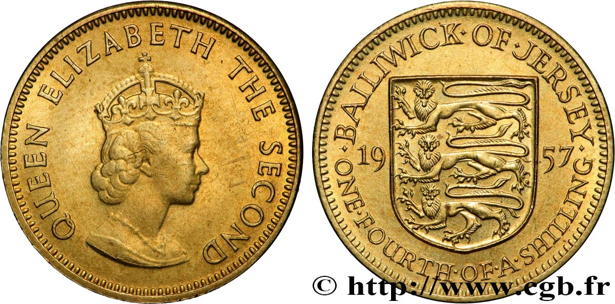 JERSEY 1/4 Shilling Élisabeth II 1957  SUP 