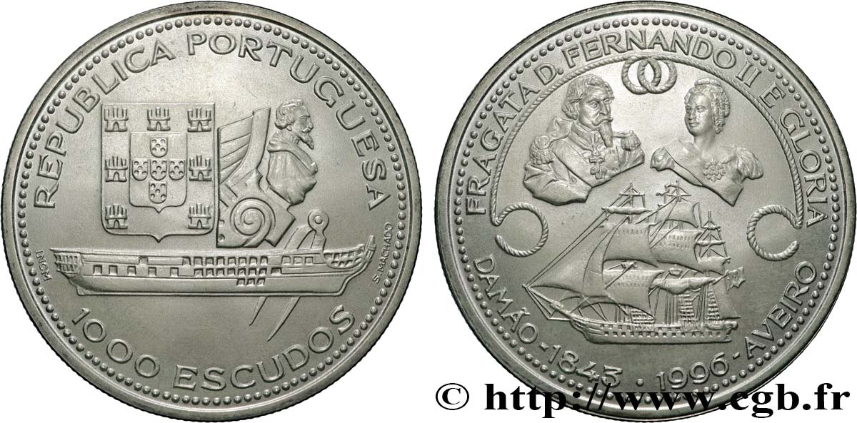 PORTUGAL 1000 Escudos frégate Fernando II e Gloria  1996  SC 